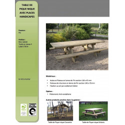 Table pique-nique bois PMR (accès fauteuil roulant) avec système antivol