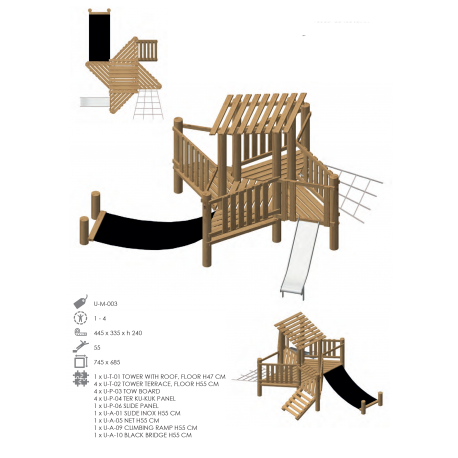 Airs de jeux en bois de robinier modelé 3 pour enfant de 1 à 4 ans 