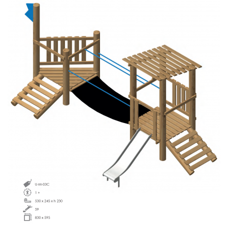 Airs de jeux en bois de robinier modelé 3C pour enfant de 1 à 4 ans 