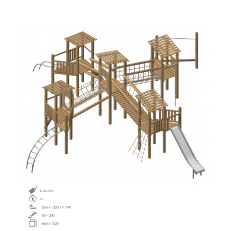 Airs de jeux en bois de robinier modelé 5 pour enfant de 1 à 4 ans 