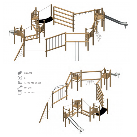 Airs de jeux en bois de robinier modelé 9 pour enfant de 1 à 4 ans 