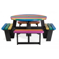 Table pique-nique ronde en plastique recyclé multicolore