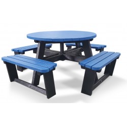 Table pique-nique ronde en plastique recyclé bleue