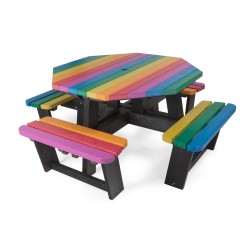 Table de pique-nique octogonale en plastique recyclé multicolore