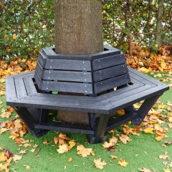 Banc tour d'arbre octogonal avec dossier en plastique recyclé - lot de 3 tables